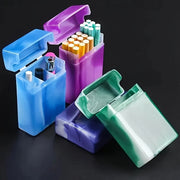 Men Durable Plastic Flip-Top Cigarette Case with Lighter Storage in Blue or Purple