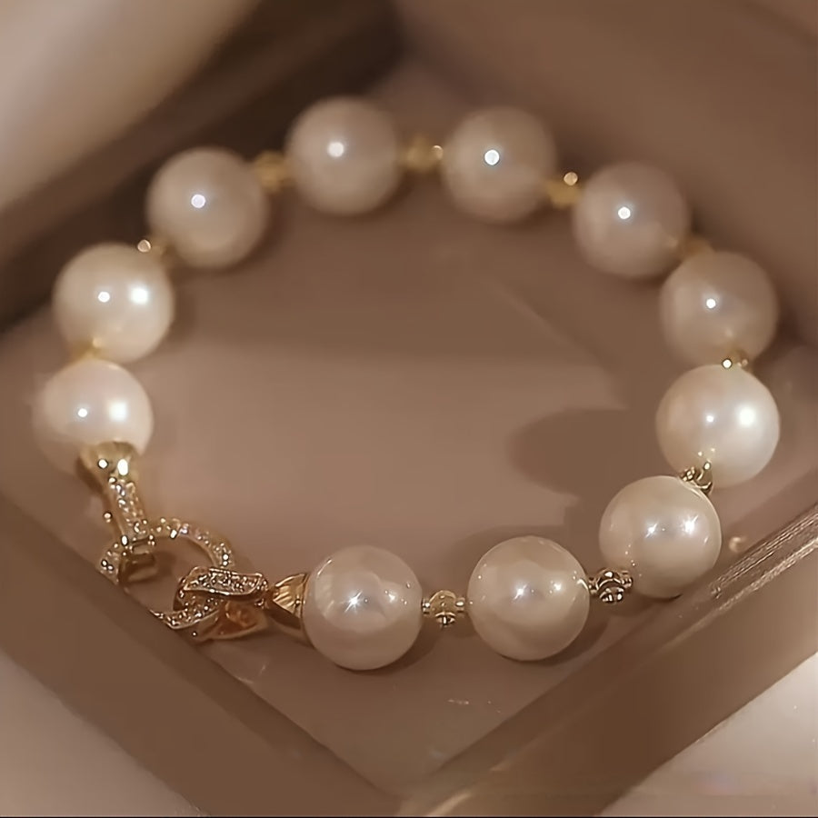 Freshwater Pearl Bracelet with Rhinestone Clasp for Birthdays Weddings Anniversaries