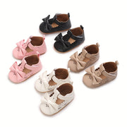 Baby Girls Mary Jane Shoes Solid Color Bowknot PU Rubber Non-Slip Spring Autumn Toddler Infant