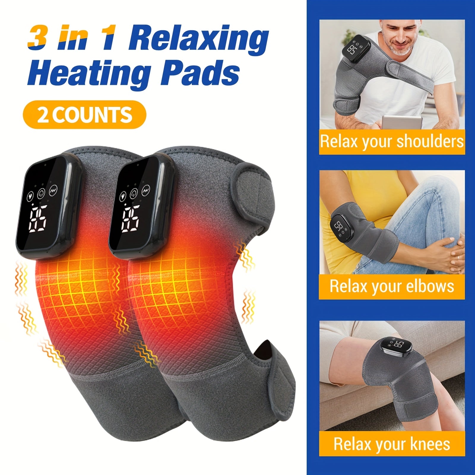 Wireless Heated Knee Massager with Vibration 3-in-1 Heating and Massage for Knee Shoulder Elbow