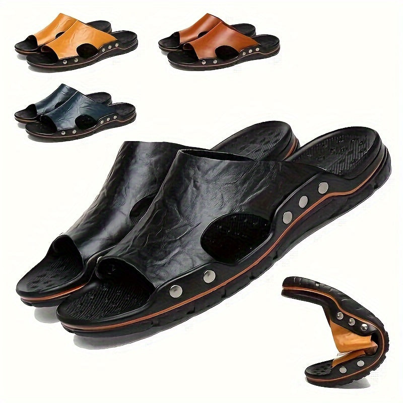 Men's Microfiber Synthetic Leather Slide Sandals Casual Indoor Outdoor Solid Color