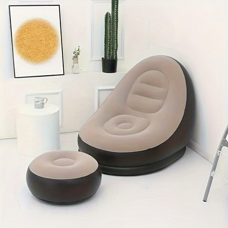 Sofá inflable plegable en color caqui con cojín para pies, ideal para hogar, oficina y exteriores