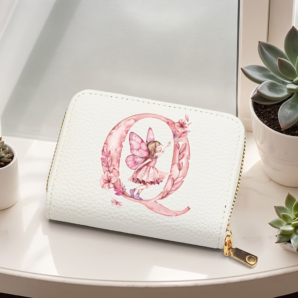 Tarjetero de mujer de cuero sintético, estilo acordeón delgado, con cierre de cremallera para monedas