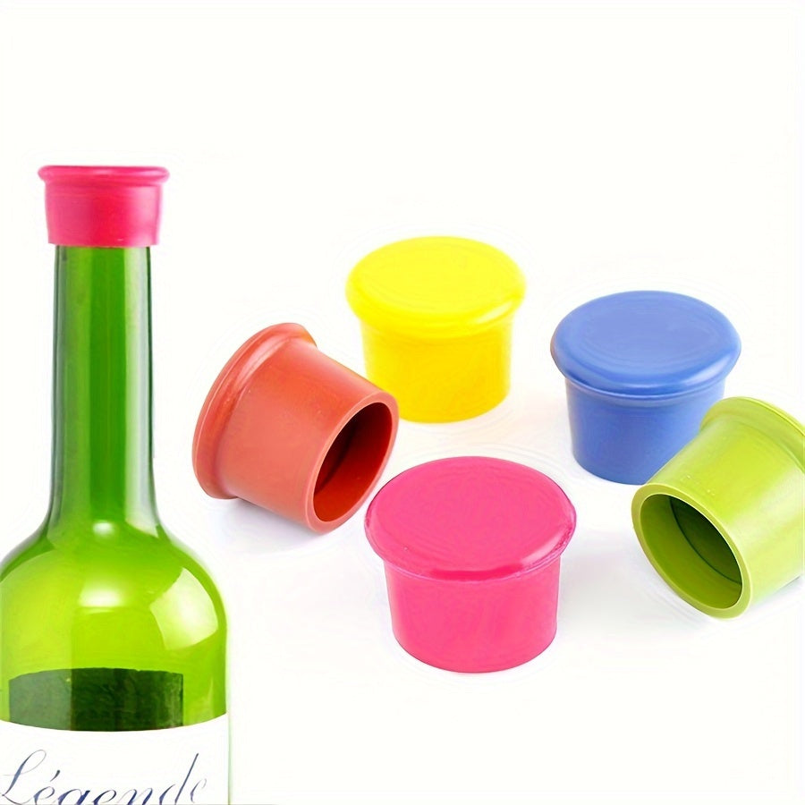 Set of 5 Food-Grade Silicone Wine Stoppers in Assorted Colors for Freshness