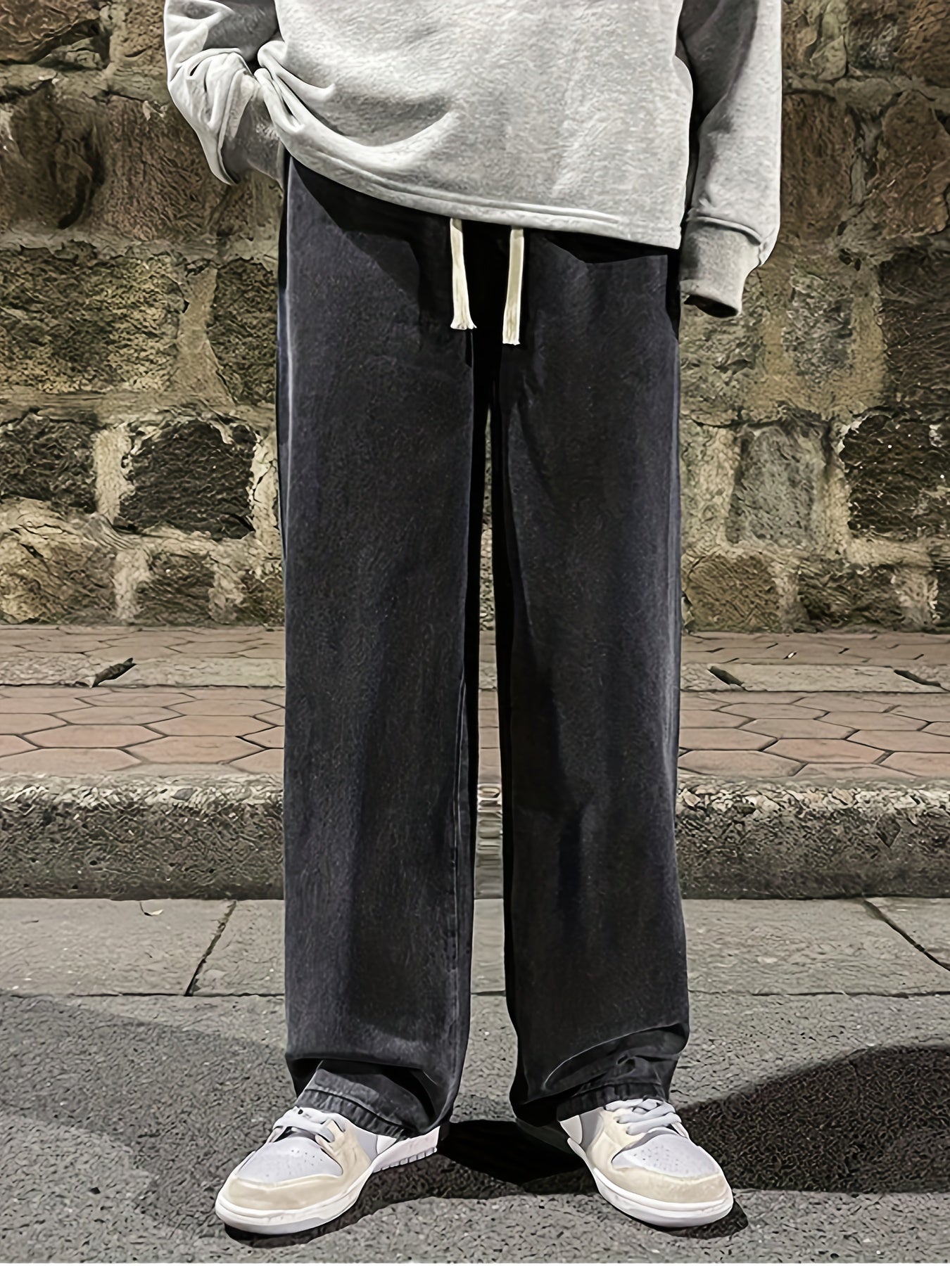 Pantalones vaqueros de color sólido de pierna ancha para hombre, casual y de ocio