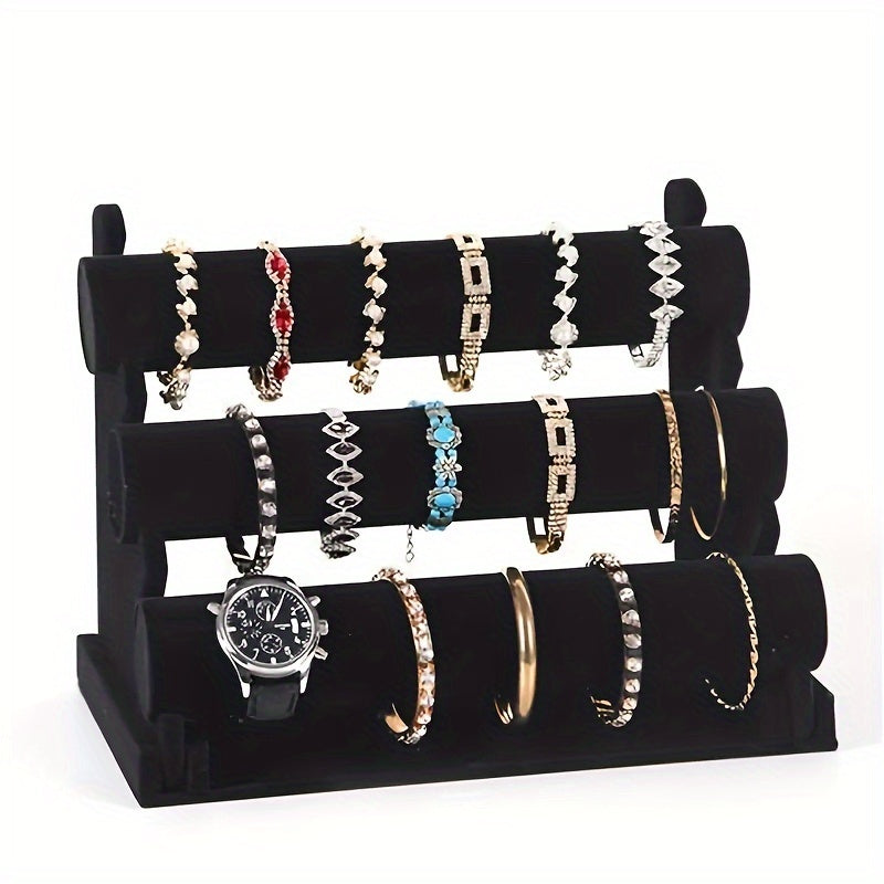 Black 3-Layer Jewelry Display Rack for Watches and Bracelets