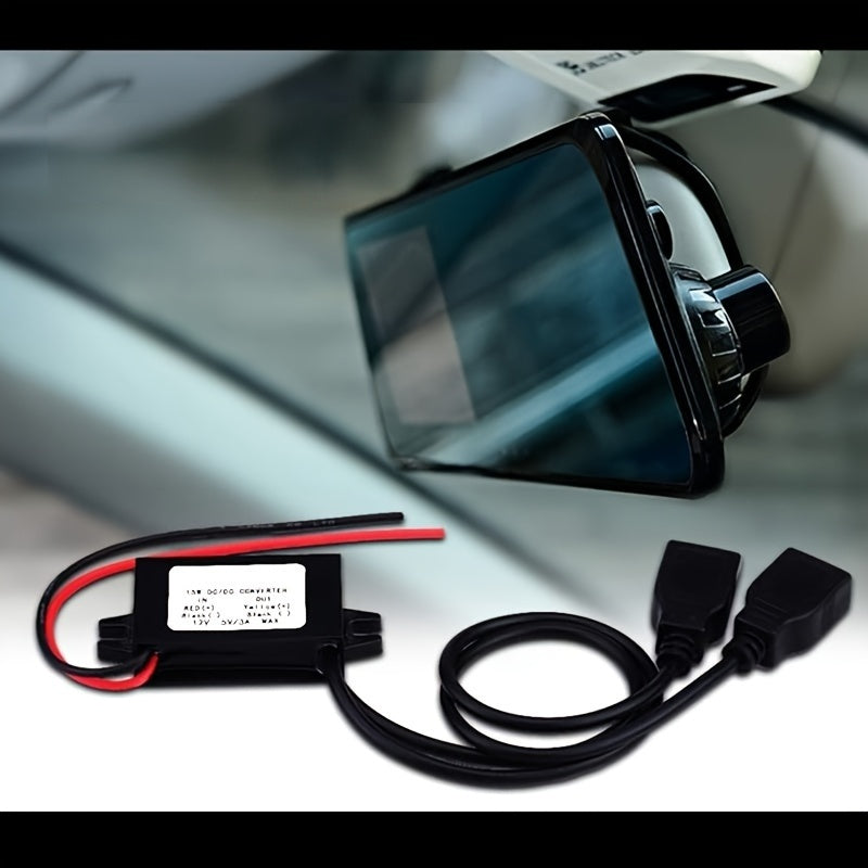 Convertidor adaptador de corriente continua de doble USB 12V 24V a 5V 3A 15W con cableado fijo