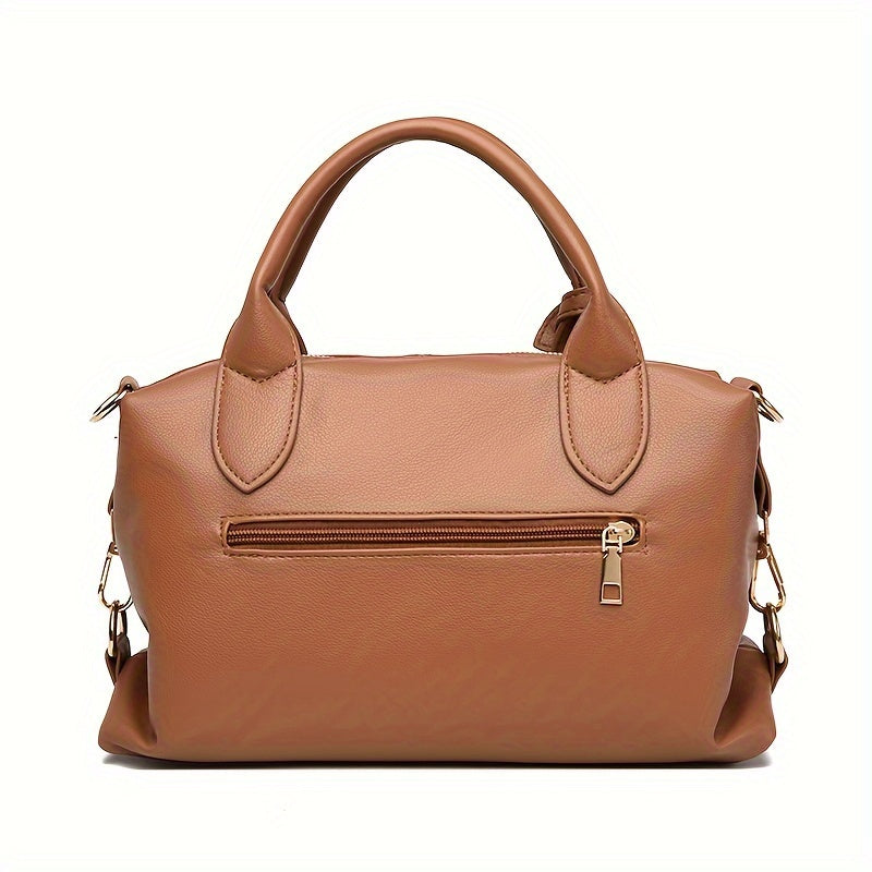 Elegant Faux Leather Shoulder Bag with Removable Strap and Zipper Closure in Multiple Colors