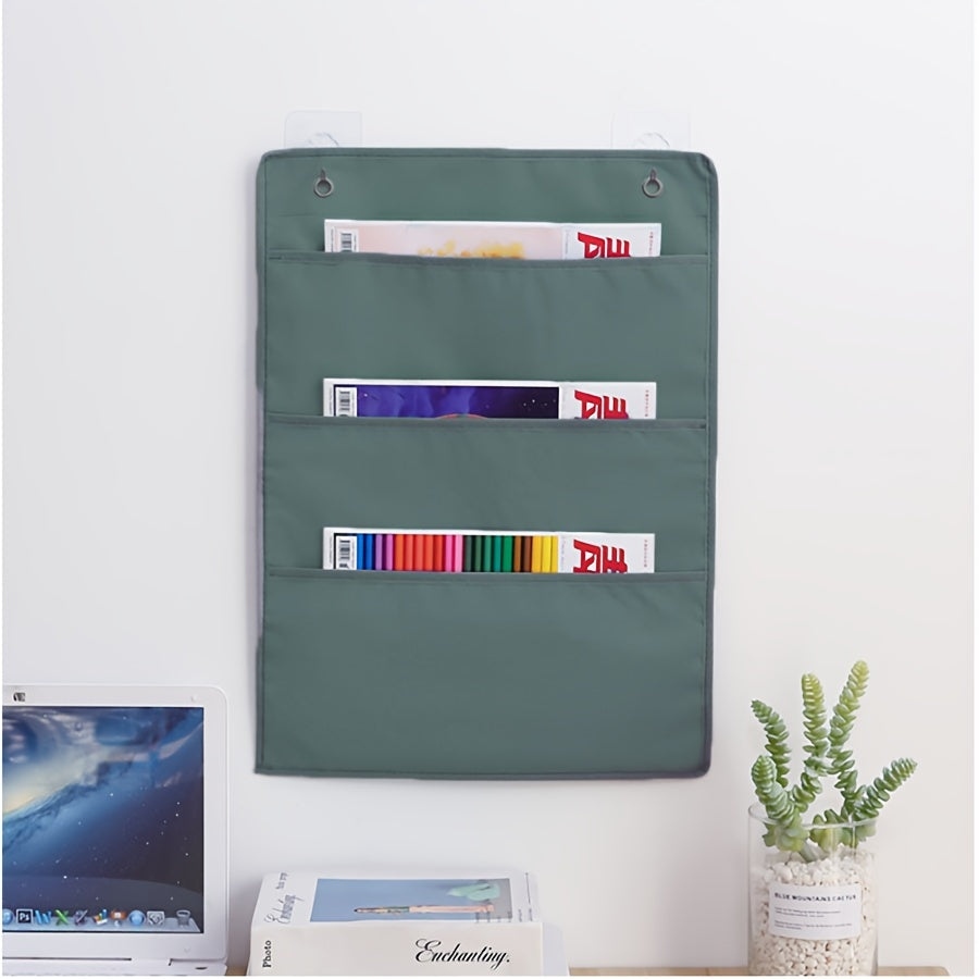 Organizador de almacenamiento en lienzo de pared con múltiples bolsillos para revistas y suministros de oficina