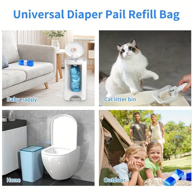 Leak-Proof Odor Control Diaper Pail Refills Blue White Striped Bags
