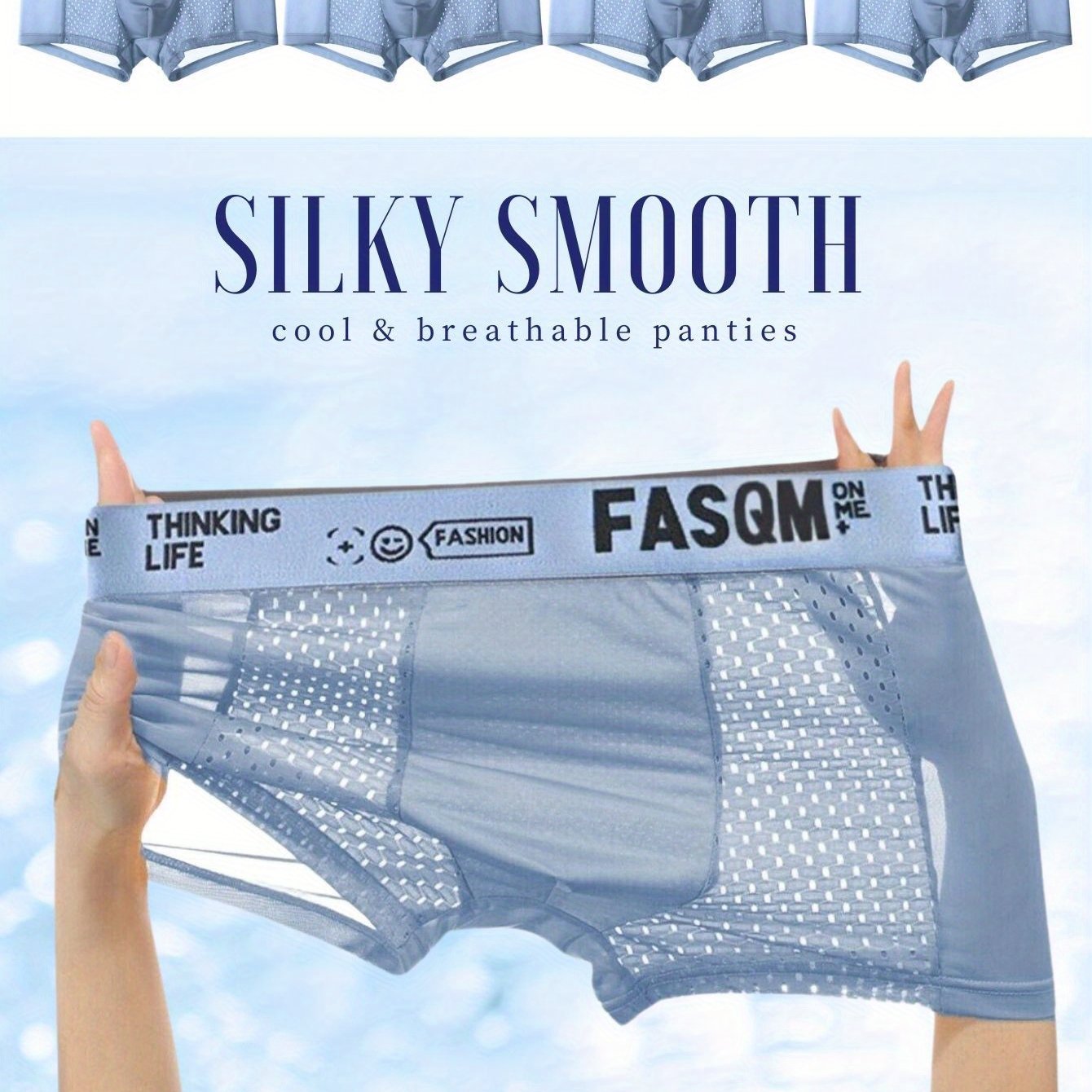Men's Boxers Briefs 4 Pack Breathable Mesh Stretch Cotton Polyester Underwear in Sky Blue Black Gray