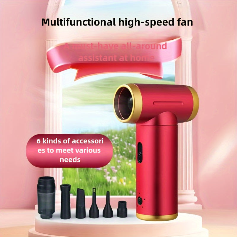 High-Speed 7-in-1 Multi-Function Fan with 80,000 RPM Motor Red and Gold