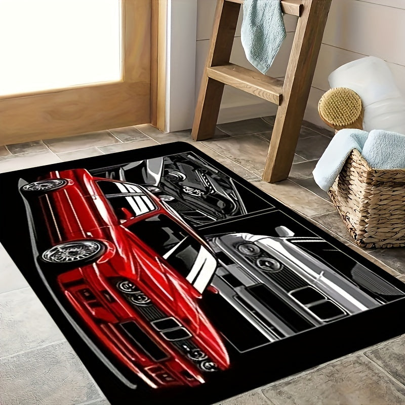 Racing Car Pattern Area Rug Non-Slip Machine Washable Bedroom Floor Mat