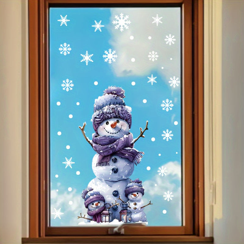 Snowman Christmas Window Cling Double-Sided Reusable PVC Static Decal for Holiday Decor