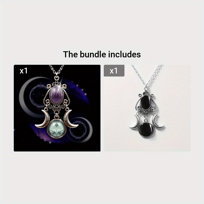 Triple Moon Goddess Pendant Necklace Silver Unisex Halloween Gift