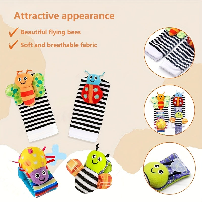 Baby Toy Set for Newborns and Infants Soft Plush Wrist Rattle Foot Detector Sock Musical Note Design