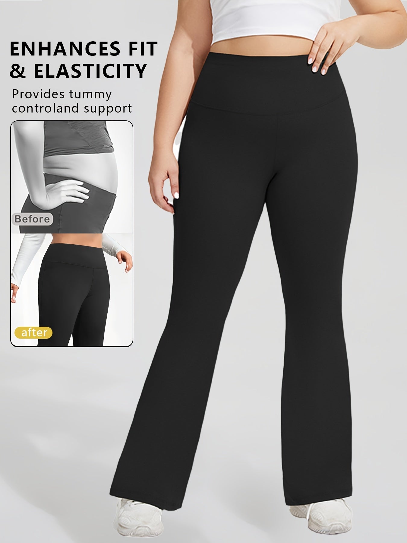 Women's Plus Size High-Elasticity Tummy Control Flared Yoga Pants for Running Fitness