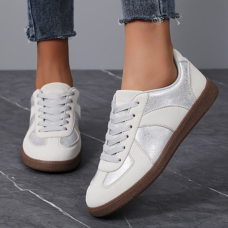 Women'S Casual Glitter Sneakers - Low Top Breathable Fabric Shoes