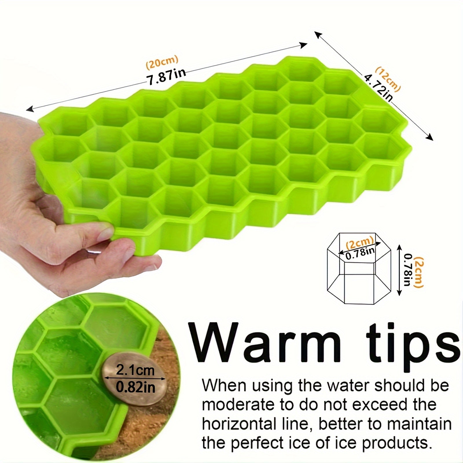 Bandeja de silicona con forma de panal para hielo, 37 cavidades en forma de hexágono para cubitos y bolas de hielo perfectos