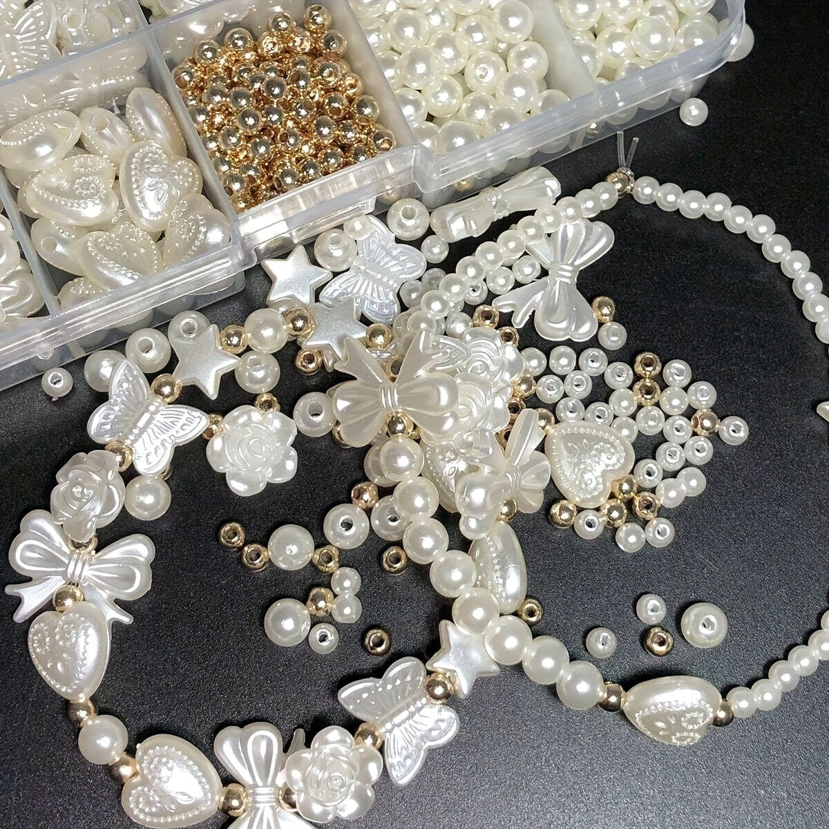 White Acrylic Beads Set for Jewelry Making, Loose, 800 Pieces