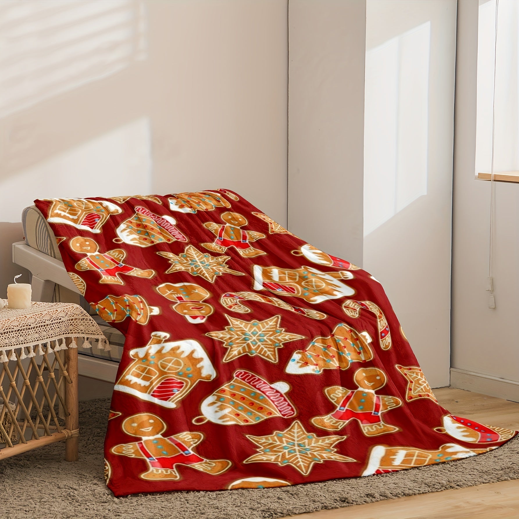 Christmas Elements Printed Flannel Throw Blanket Reversible Soft Warm 50x60 Inches