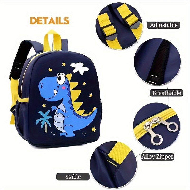 Mochila infantil de dinosaurio, a prueba de agua, de nylon, con correas ajustables, lavable a máquina, con detalles en azul y amarillo