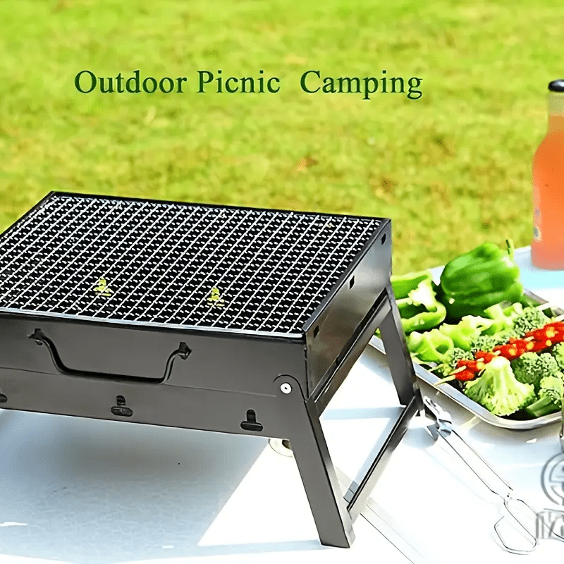Sayohat va pikniklar uchun yog'och tutqichli portativ bukadigan BBQ grill po'lat tarmoq
