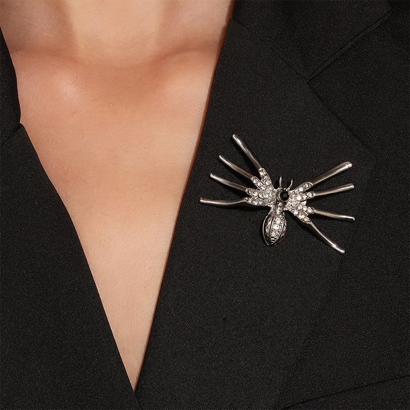 Halloween Spider Brooch Pins Set 2 Pieces Alloy Rhinestone Gothic Punk Accessories