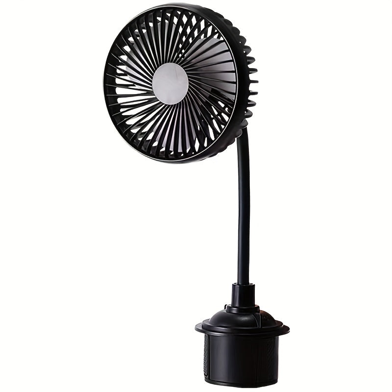 Car Fan with Cup Holder, USB Powered, Multi-Angle Rotation, Compact and Quiet