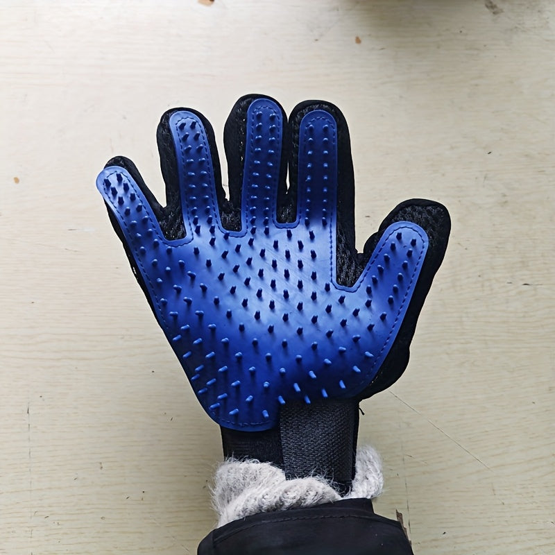 Pet Grooming Gloves for Dogs and Cats Silicone Deshedding Brush Five Finger Blue