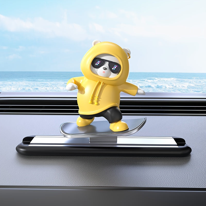 Silicone Skateboarding Panda Car Dashboard Decor with Glasses Easy to Install