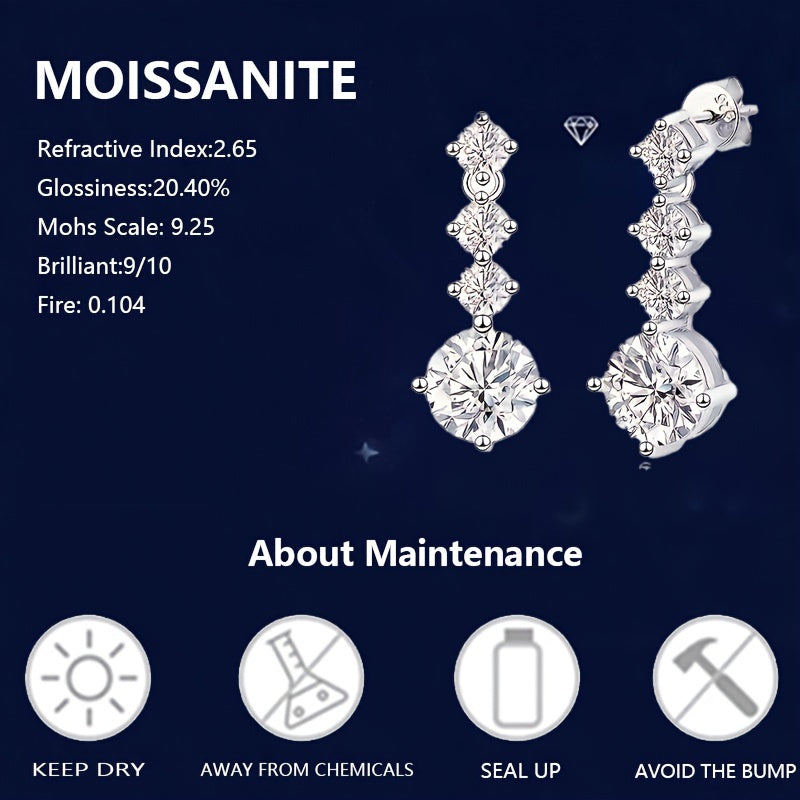 Серебряные серьги с моиссанитом 2,6 карата для женщин