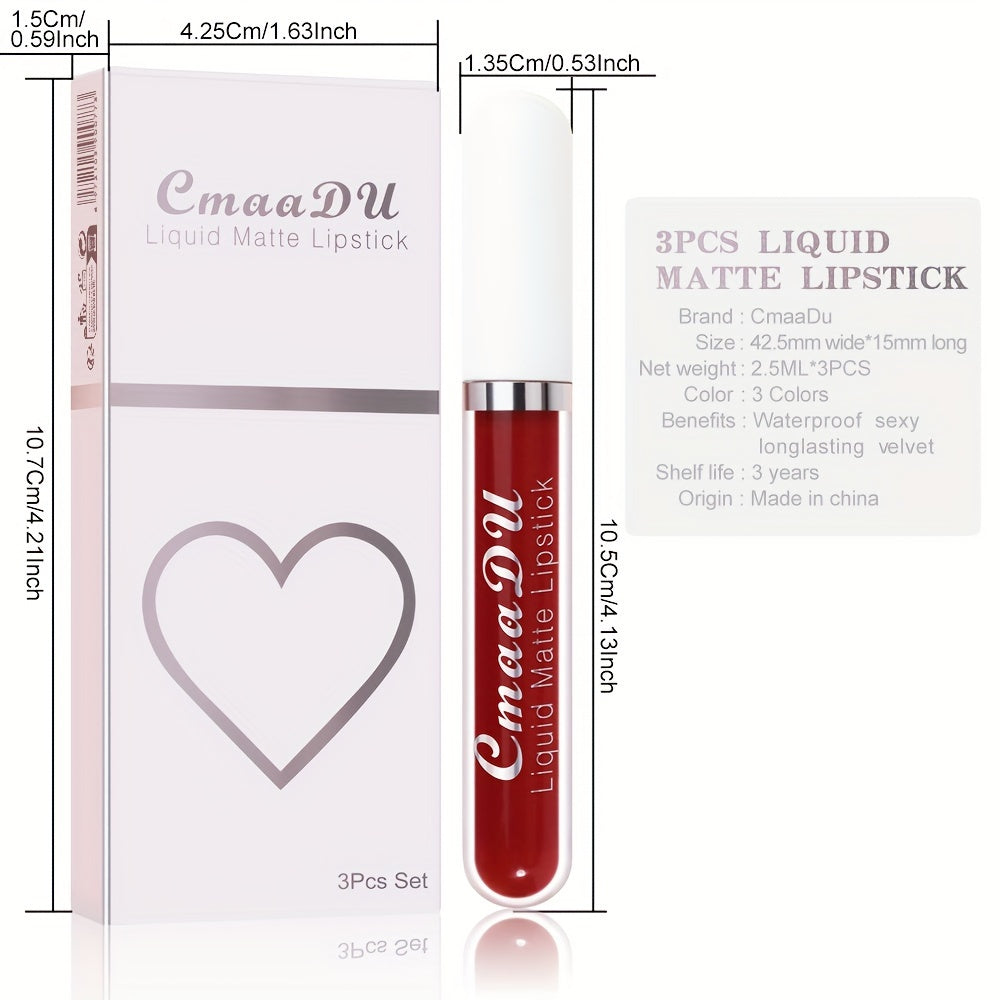 Set de labiales líquidos mate para mujer, a prueba de agua y de larga duración en tonos rojos