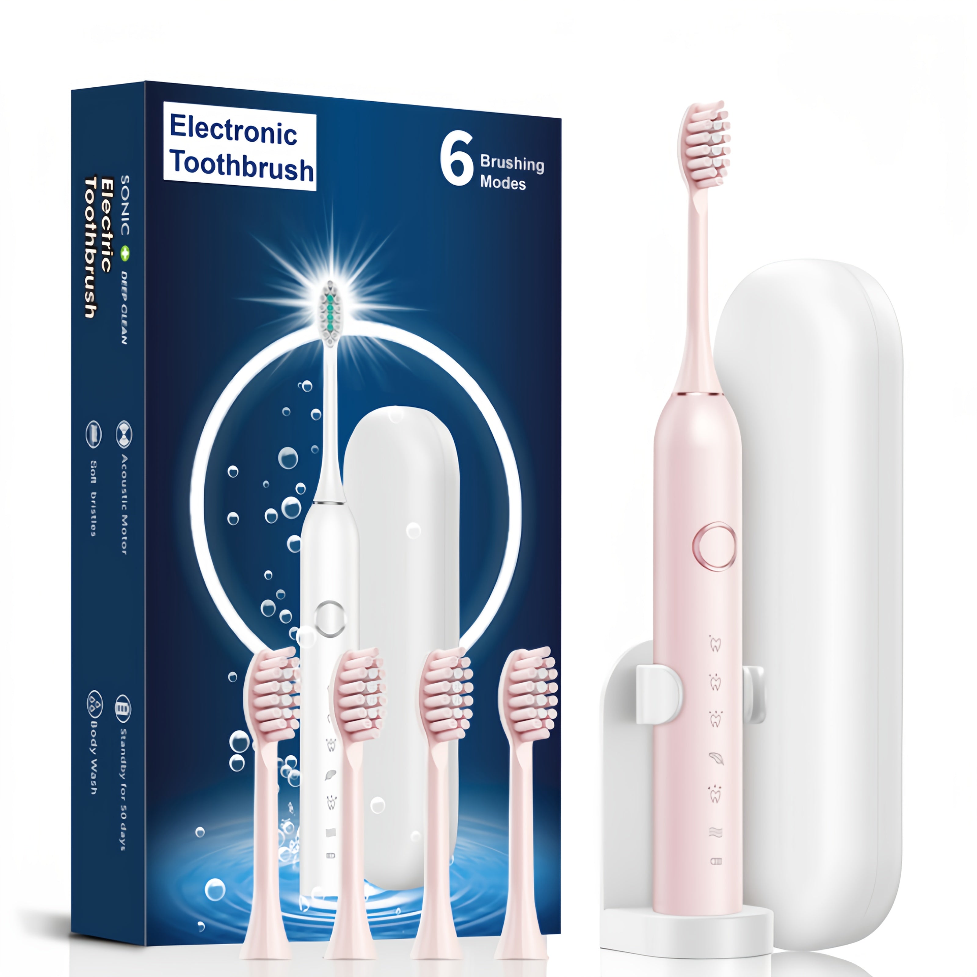 Cepillo de dientes eléctrico para parejas con cerdas suaves, recargable, con estuche de viaje, 6 modos