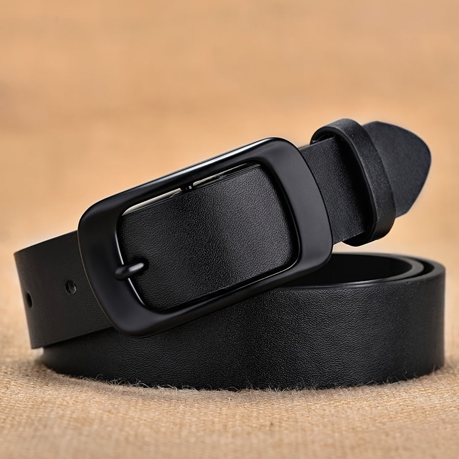 Black Retro Style Pin Buckle Belt Made from Solid Color PU Leather for Women