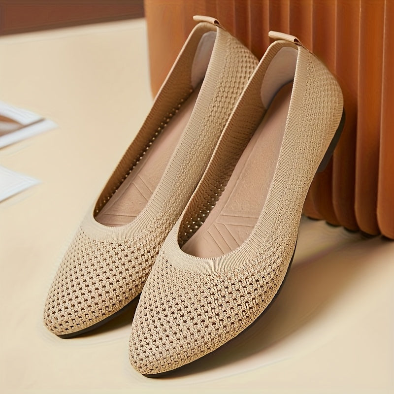 Women's Knit Mesh Pointed Toe Flats, Casual Slip-On Shoes for All Seasons