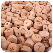 26 Pieces 15mm Beech Wood Flat Round Letter Beads for Jewelry Making