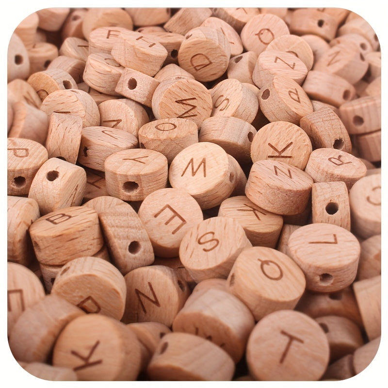 26 Pieces 15mm Beech Wood Flat Round Letter Beads for Jewelry Making