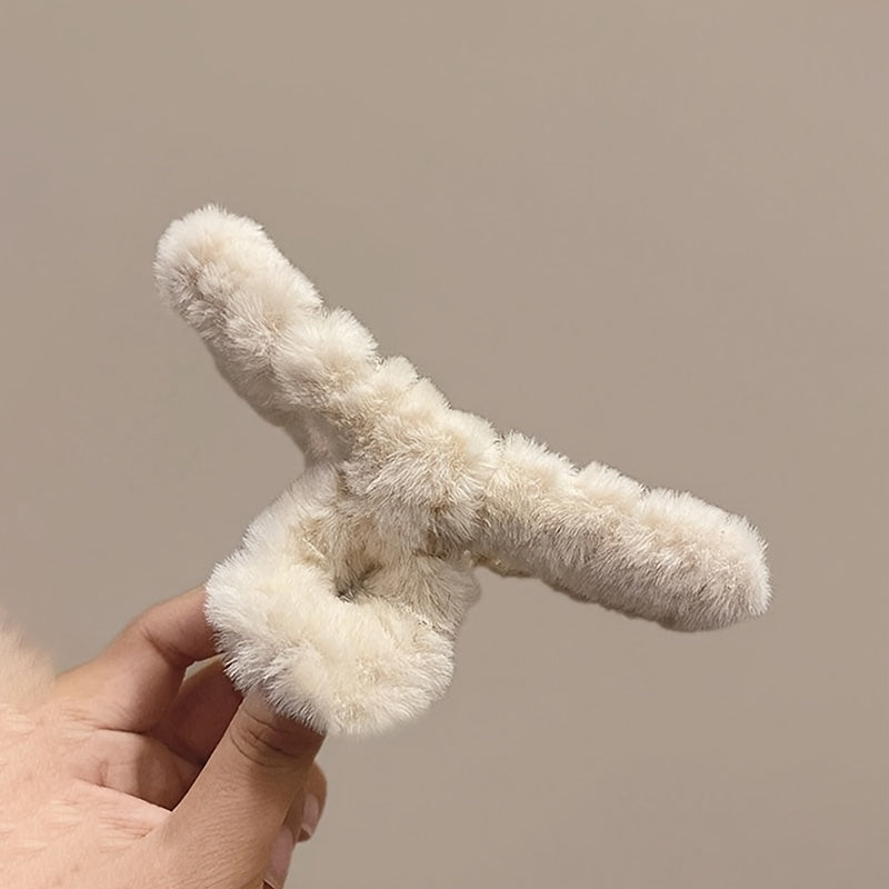 Set of 3 Large Flannelette Hair Claw Clips Oval Solid Color Elegant Fuzzy Hair Accessories for Festive Hairstyles