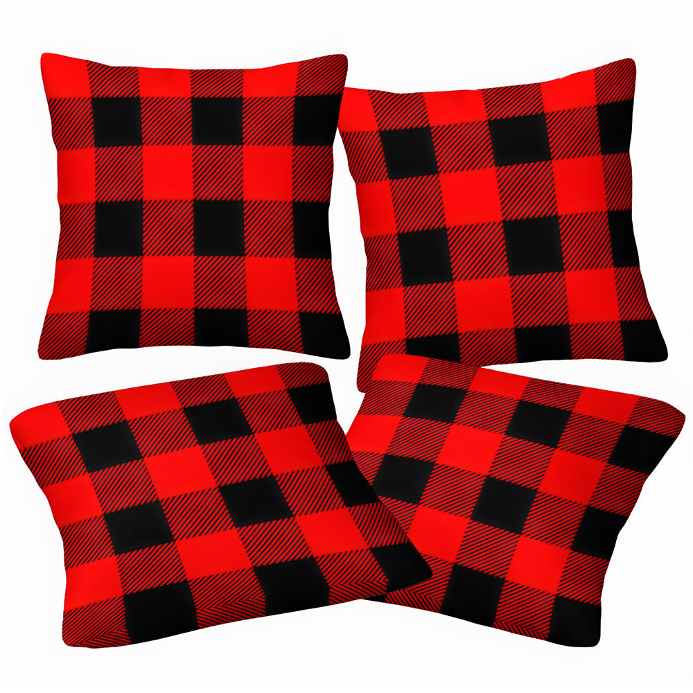 Zippered Plush Buffalo Plaid Pillow Covers Set of 4 Machine Washable Home Decor