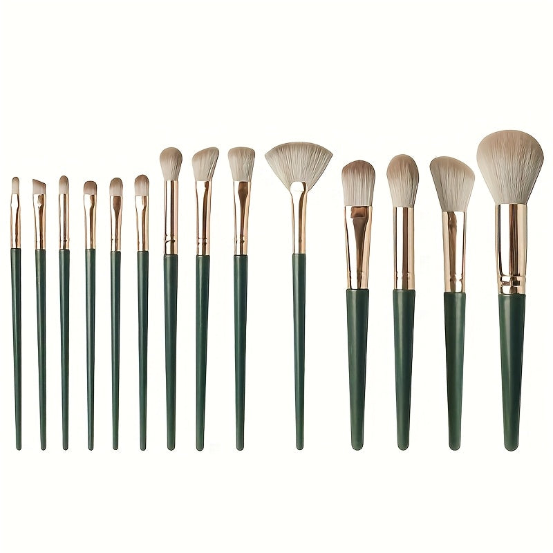 14-Piece Green Makeup Brush Set for Face and Eye Contouring Blending