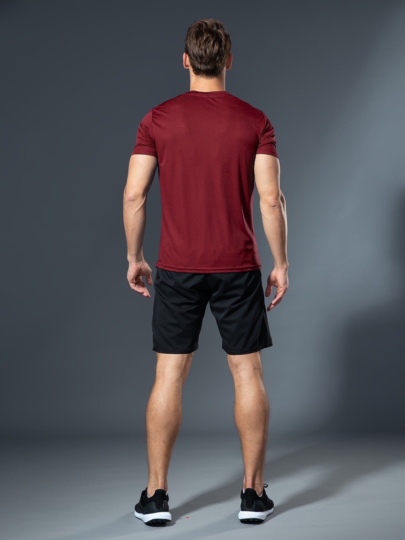 Men's Summer Fitness Set White T-Shirt Black Shorts Lightweight Quick-Dry Breathable Polyester Sportswear