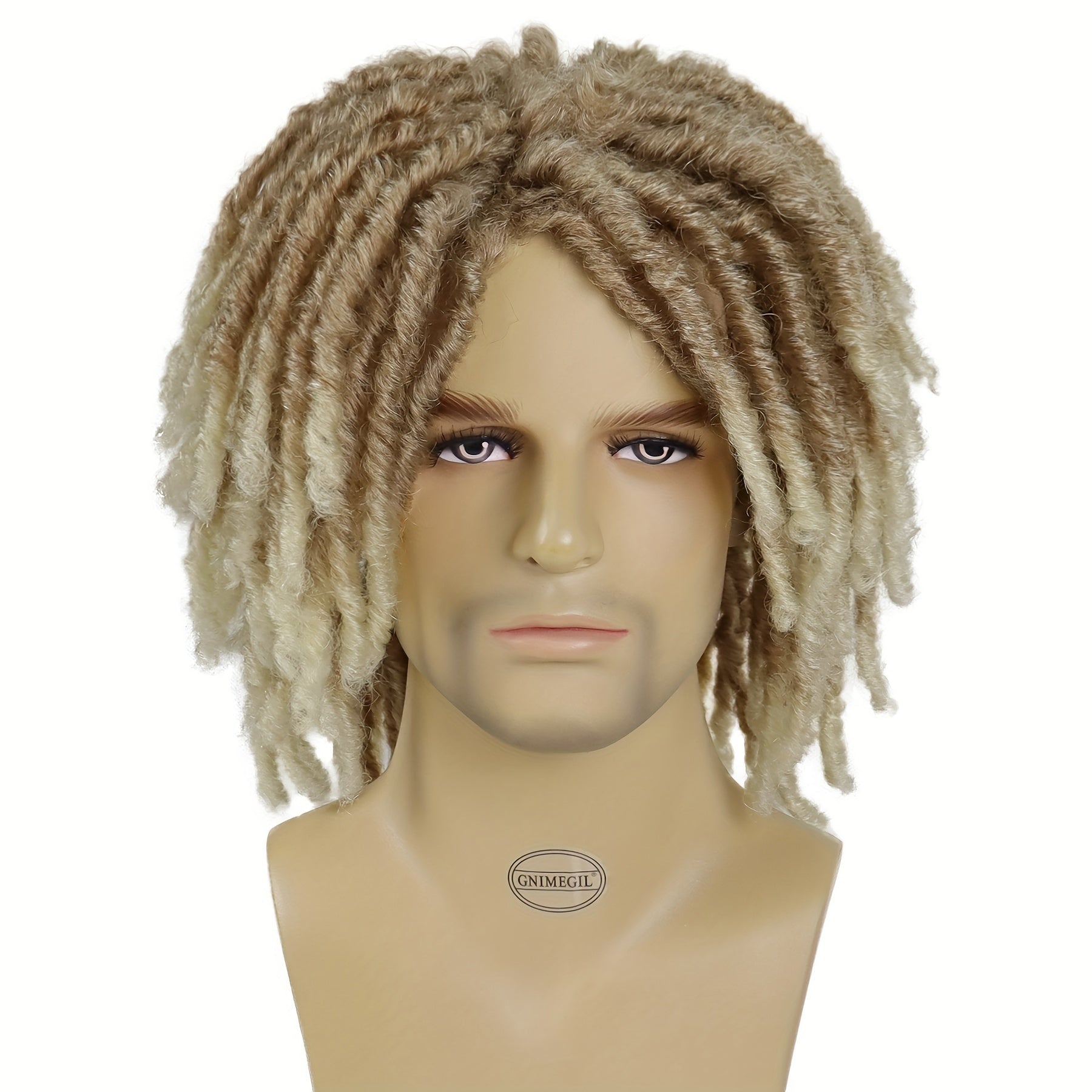 Stylish Ombre Brown Afro Bob Wig for Men Synthetic Dreadlocks Heat Resistant