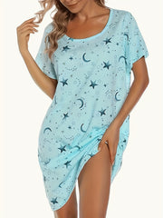 Women's Sleep Dress Soft Cotton Starry Night Sky Butterfly Print Lounge Wear