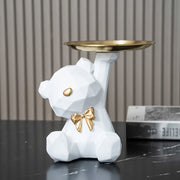 Resin Bear Statue with Tray Multifunctional Decor Key Holder Money Bank Gift
