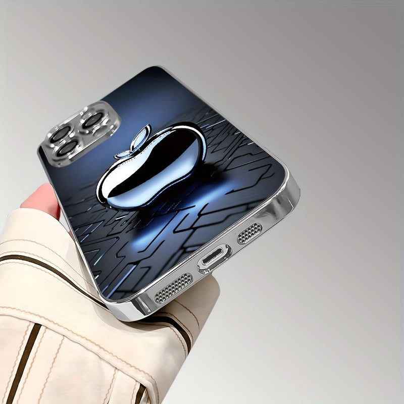 Reflective Blue Metal Texture Phone Case with Lens Protection for iPhone Models