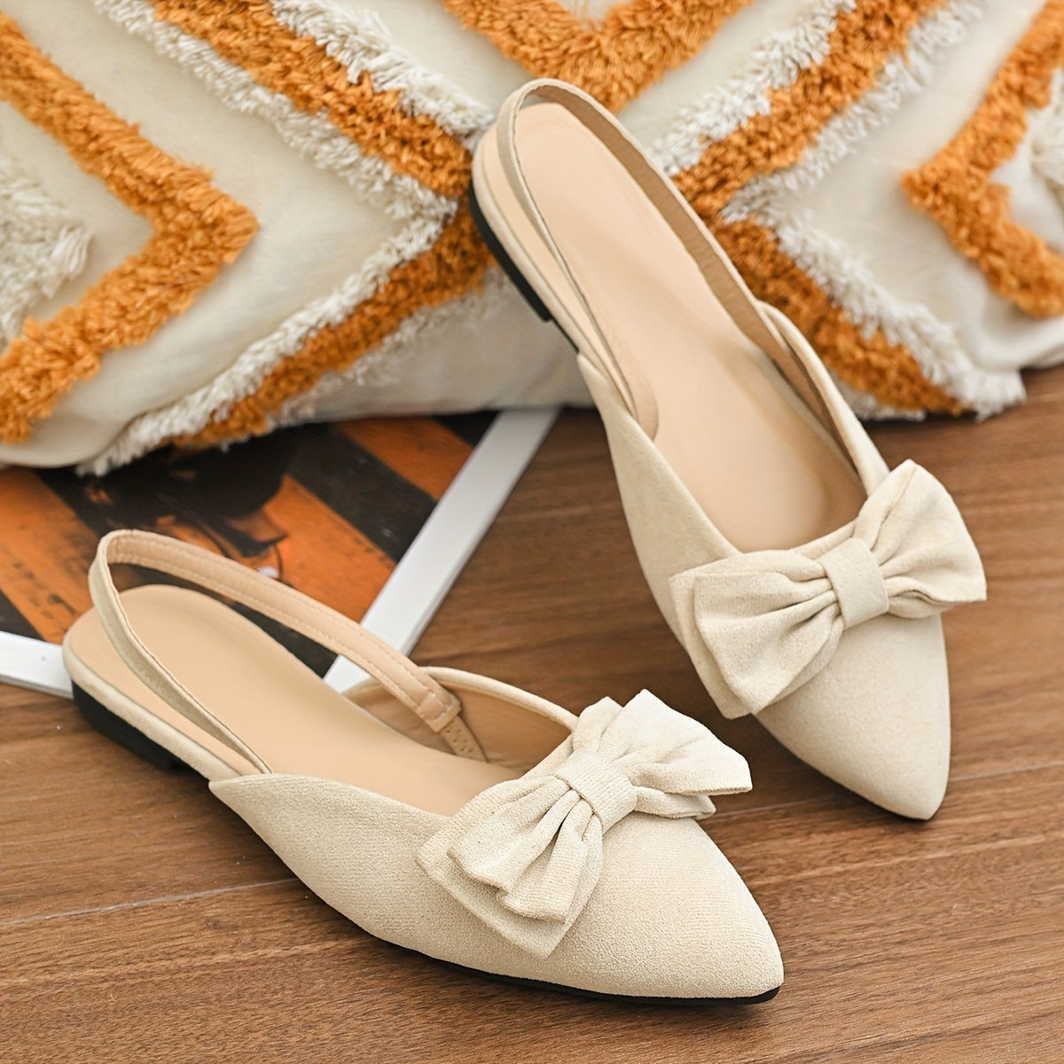 Women's Mary Jane Sandals with Bow Detail Pointed Toe Slip-On Summer Shoes
