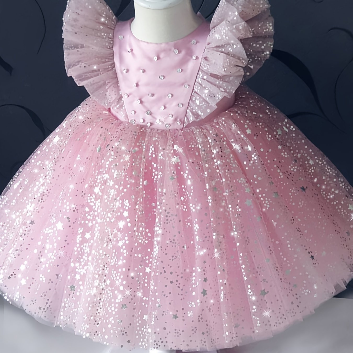 Girls Princess Dress with Flying Sleeves Galaxy Pattern for Birthday Party