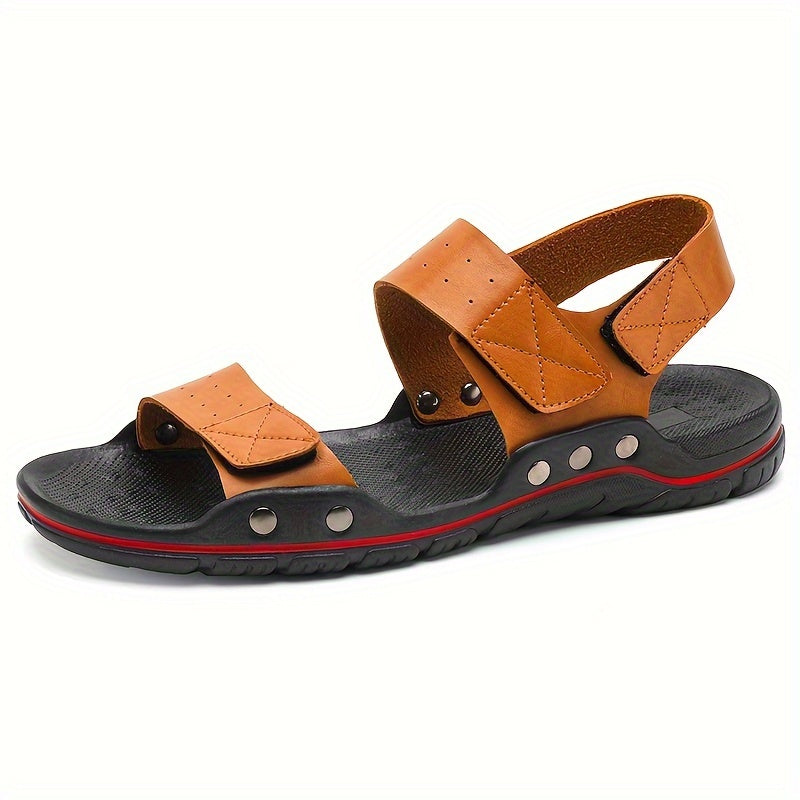 Men's Plus Size Solid Color PU Sandals with Hook-and-Loop Closure Rubber Sole