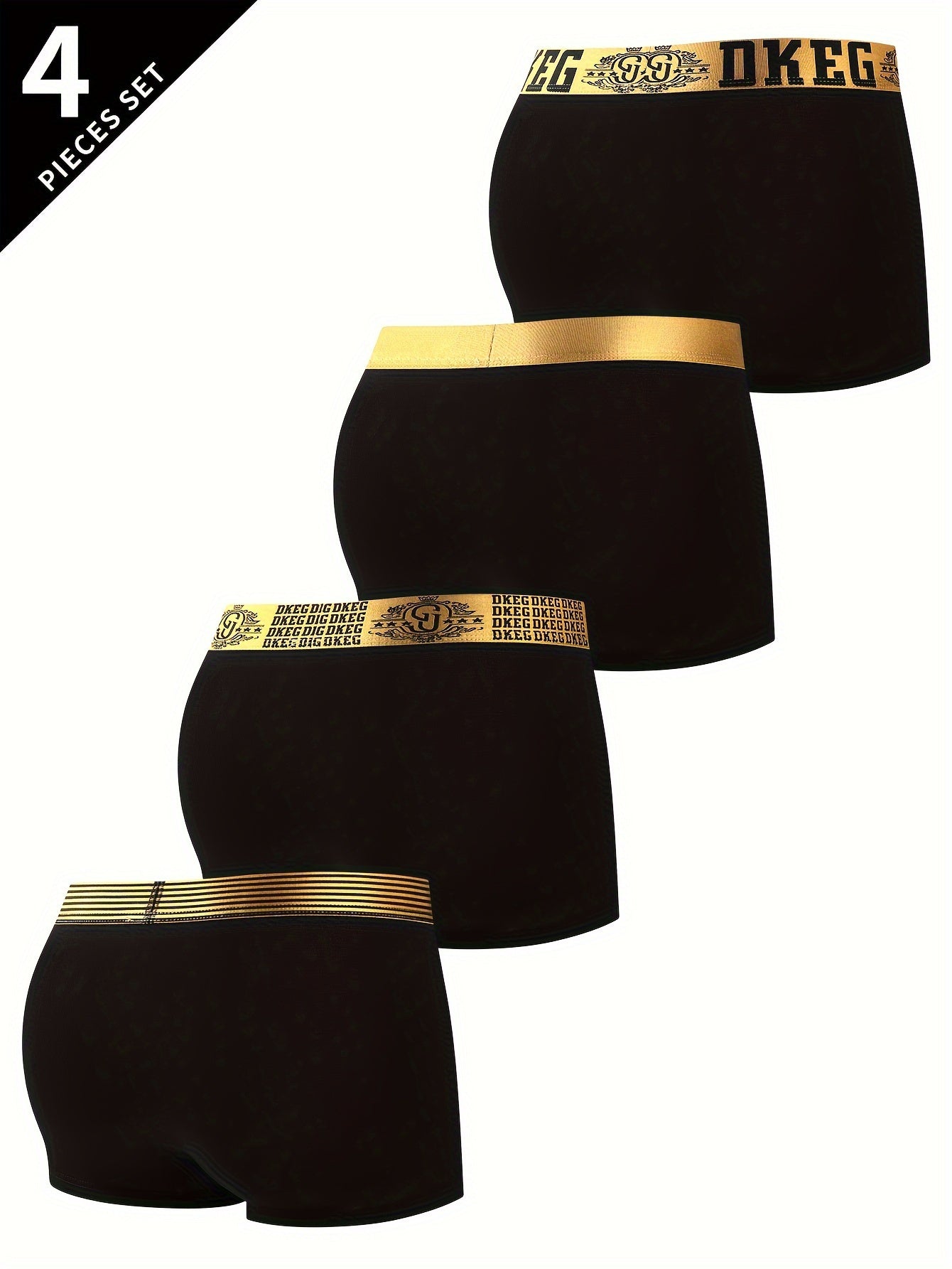 Pack de 4 pantalones cortos suaves para hombre en negro y dorado, viscosa y elastano, casual